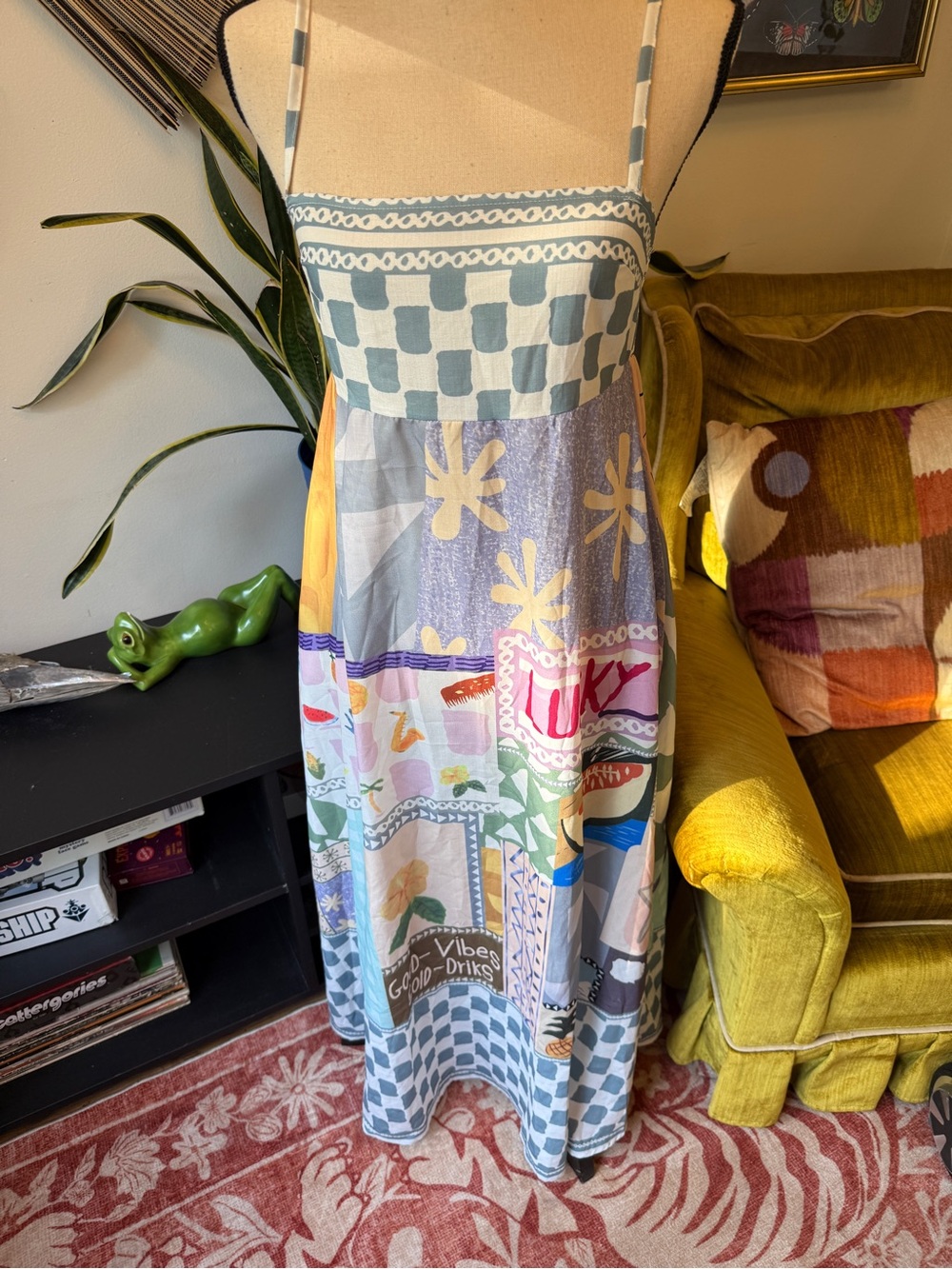 Santorini vibes graphic flowy a line maxi summer Sundress - Picture 2 of 6